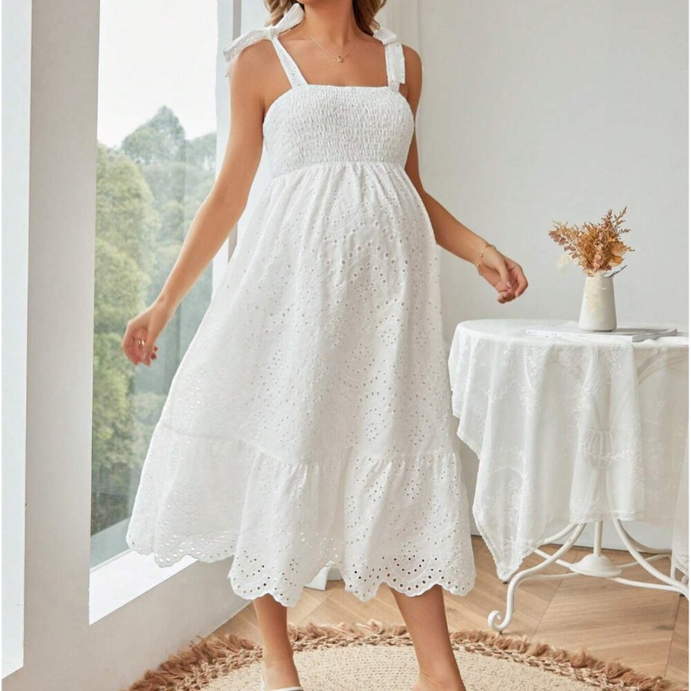 Shein White Maternity Pregnancy Baby Shower Gender Reveal Dress